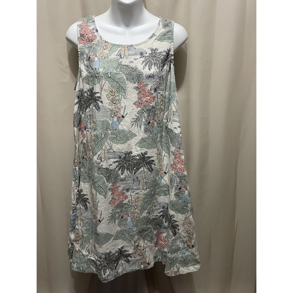 Artisan New York Linen Shift Tropical Leaf Frond Beach Dress Medium M